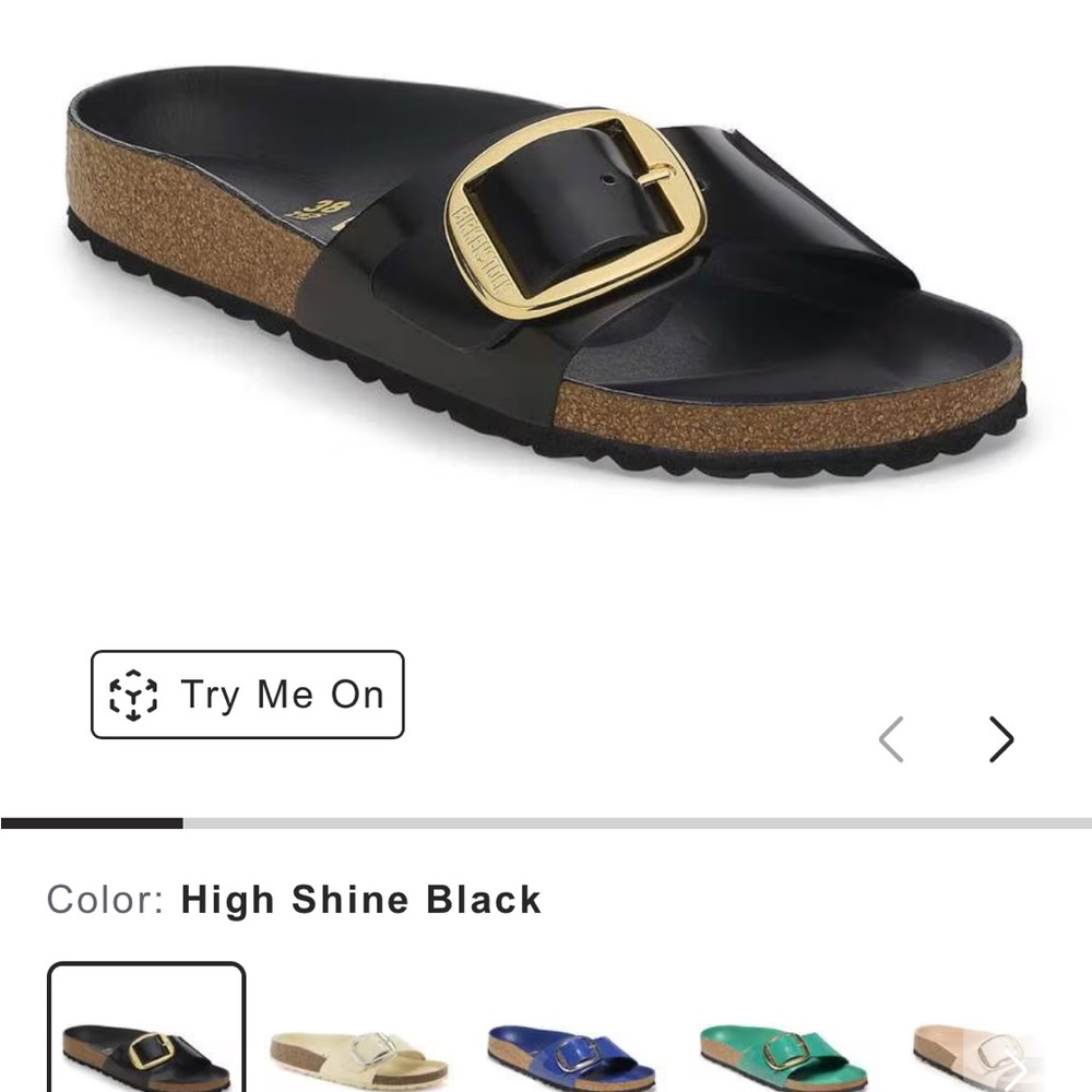 Birkenstock Black Madrid-style Slip-On Sandals with Gold Buckles - Picture 3 of 3